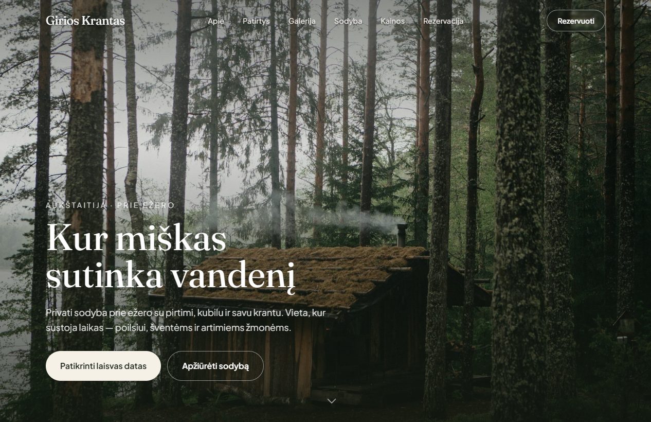 Girios Krantas — sodybos nuomos svetainės pavyzdys