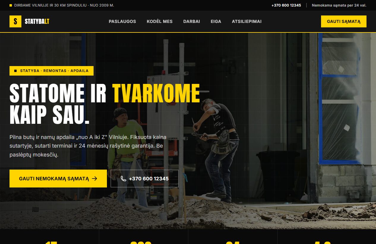 StatybaLT — statybos ir remonto svetainės pavyzdys